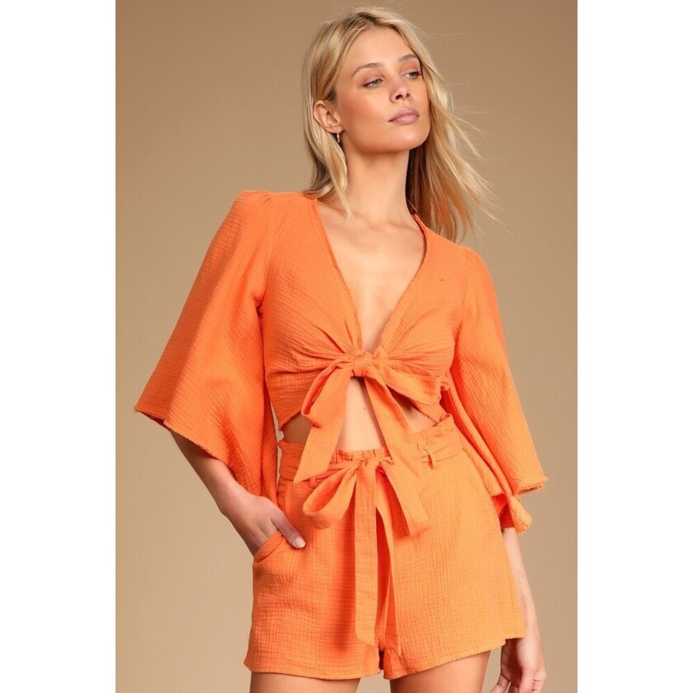 Lulus Friendship Bright Orange Paperbag Waist Shorts - Size XS